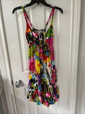 Bright Floral Multi-Color Mini Dress with Spaghetti Straps
